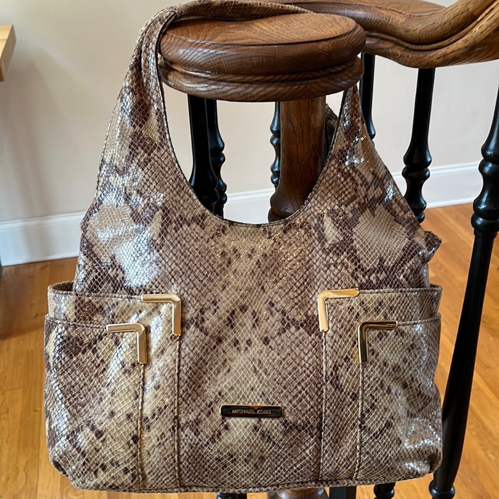 Michael Kors Snake Print Hobo Bag - Brown and Gold